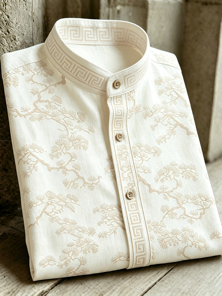 Vintage Pine Tree Japanese Art Cozy Linen Shirt