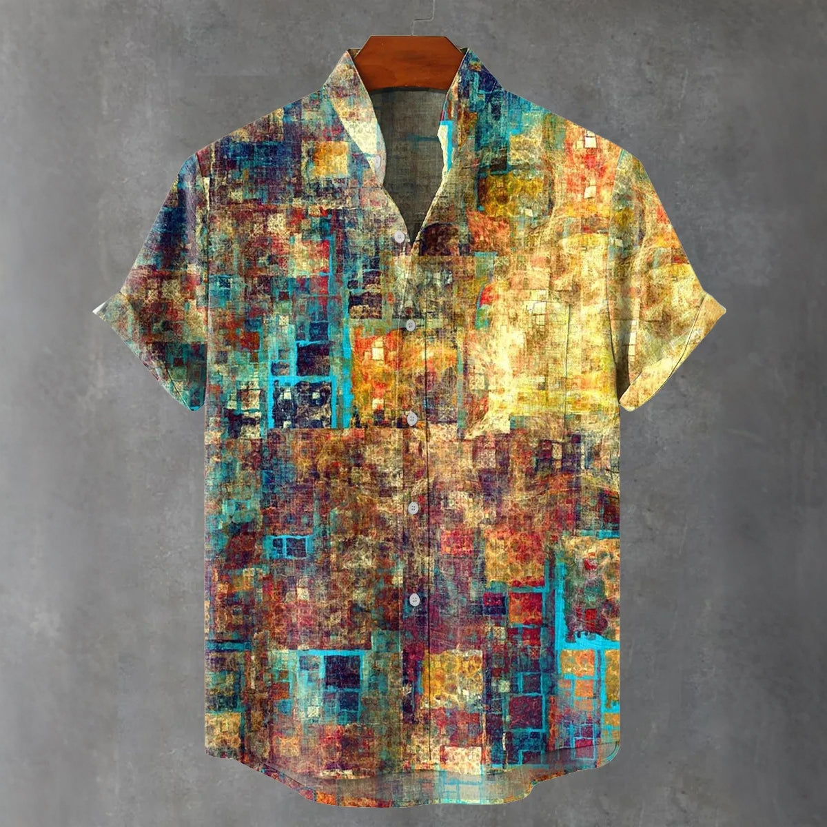 Men's Retro Distressed Mottled Art Linen Blend Short-sleeve Shirt