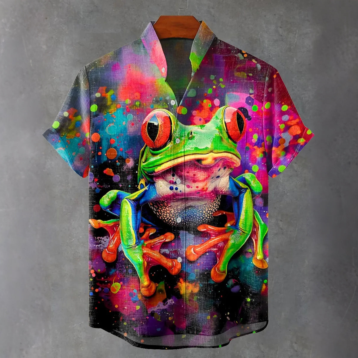 Men's Vintage Colorful Cute Frog Decorative Pattern Casual Shirt