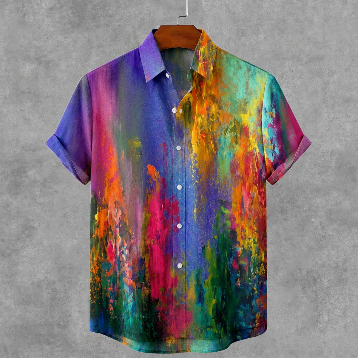 Men's Vintage Mottled Art  Print Casual  Linen Short-sleeved Shirt