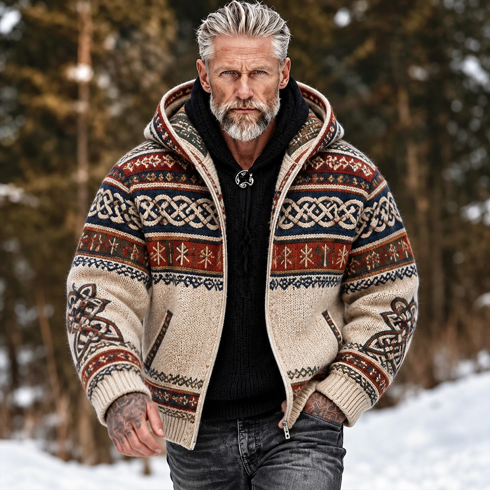 Vintage Celtic Knot And Viking Rune Ethnic Art Warm Zip-up Hoodie Sweater