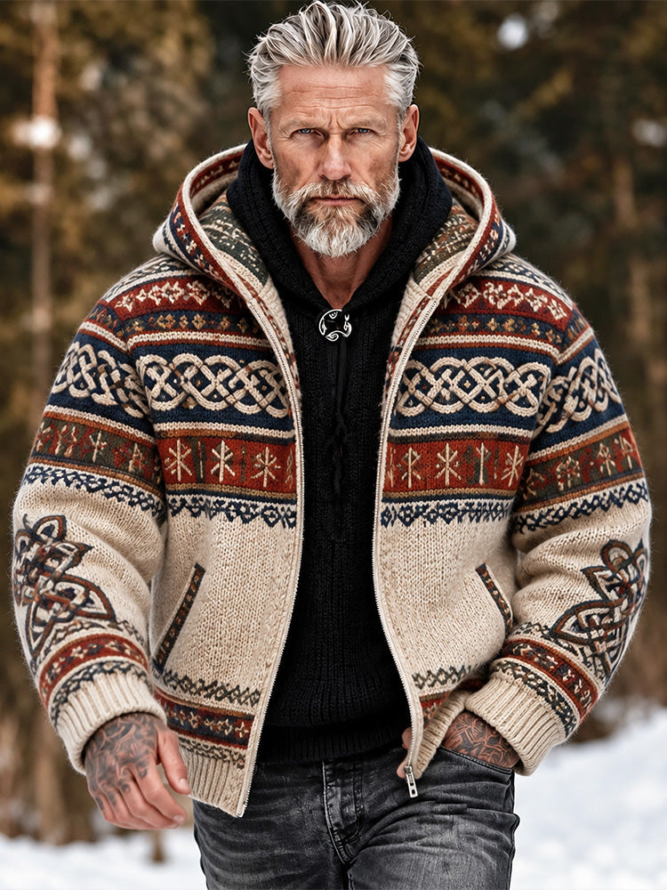 Vintage Celtic Knot And Viking Rune Ethnic Art Warm Zip-up Hoodie Sweater