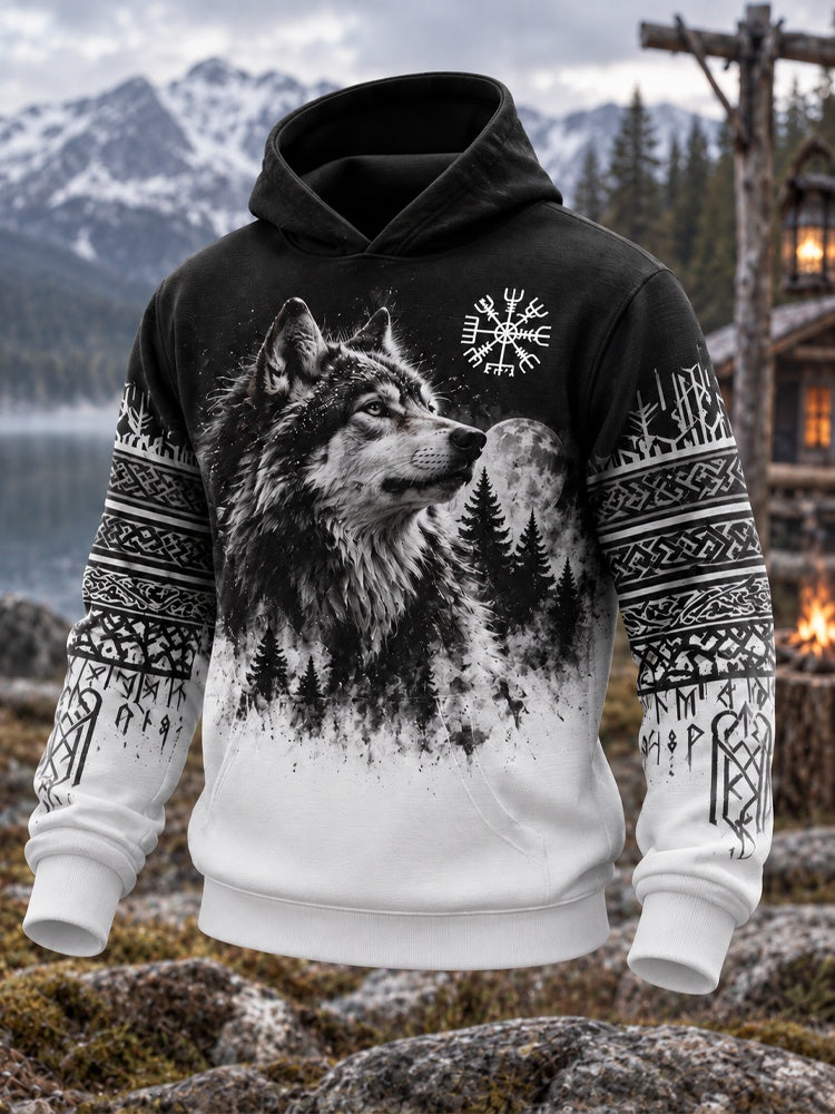 Men's Hippie Viking Nordic Forest Wolf Print Sweatshirt