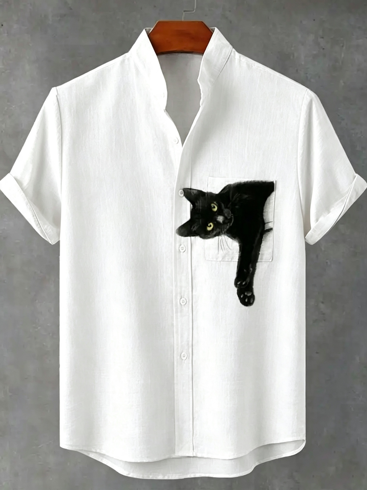 Pocket Black Cat Art Print Casual Cotton Shirt