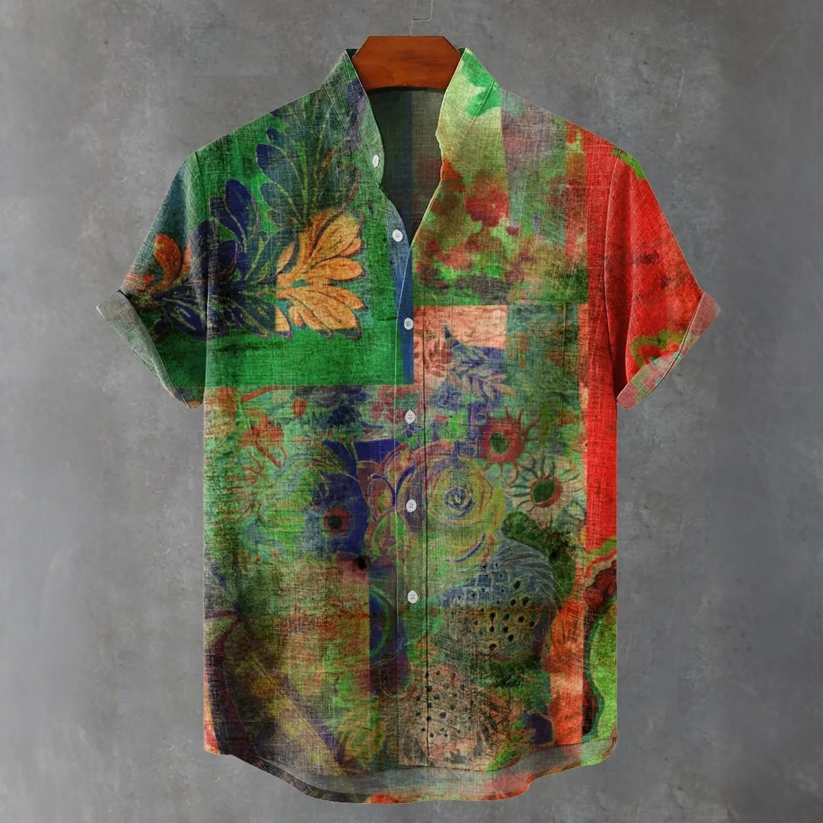 Men's Vintage Green Mottled Distressed Pattern Print Casual Shirt