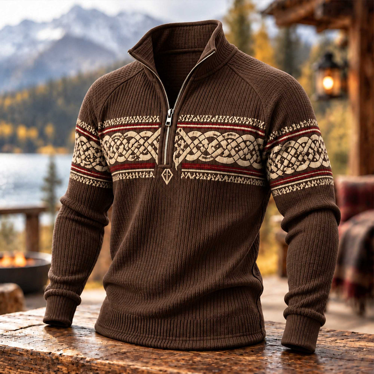Men's Celtic Knot Nordic Quarter Zip Waffle Sweatshirt