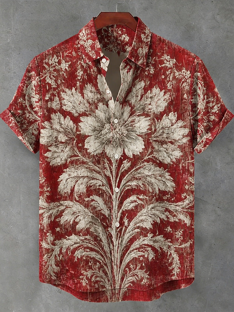 Men's Vintage Plant-dyed Floral Art Casual Short-sleeved Shirt