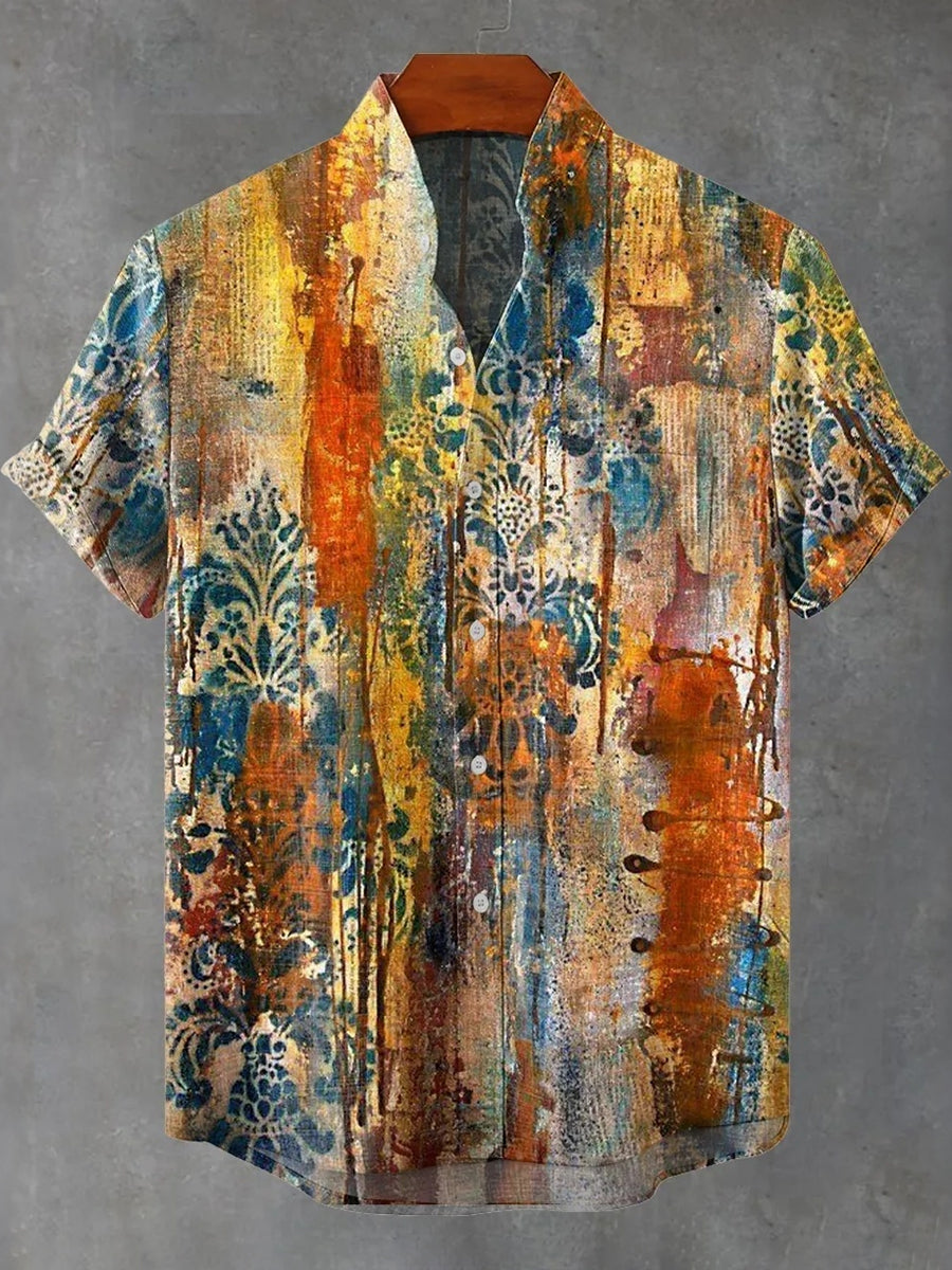 Men's Mottled Ethnic Style Distressed Pattern Vintage Print Casual Shirt