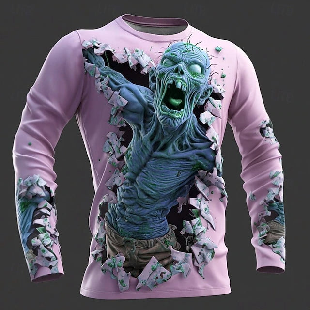 Men's Halloween Optical Illusion Zombies 3d Long Sleeves T-shirt