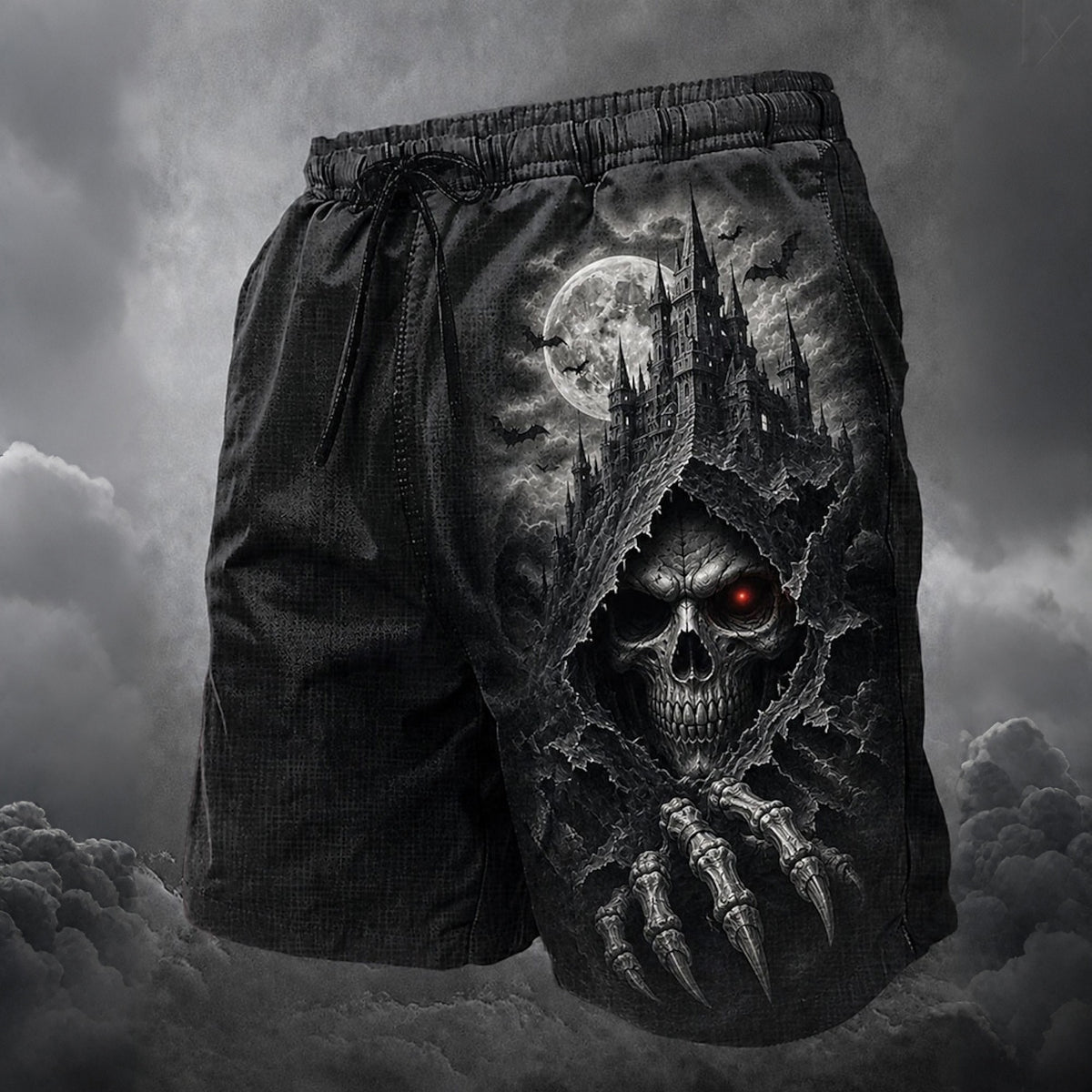 Men's Retro Halloween Skull Print Casual Shorts