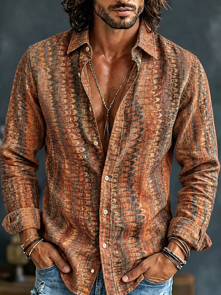 Men's Retro Abstract Geometric Art Print Long Sleeve Shirt