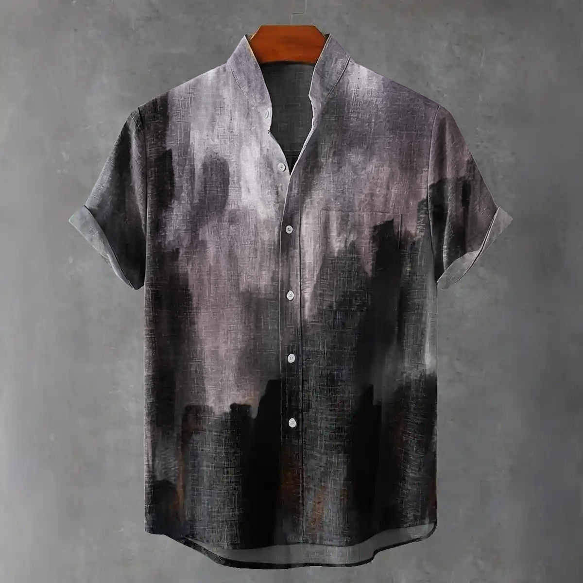 Men's Gradient Aged Texture Vintage Print Linen Blend Short-sleeve Shirt