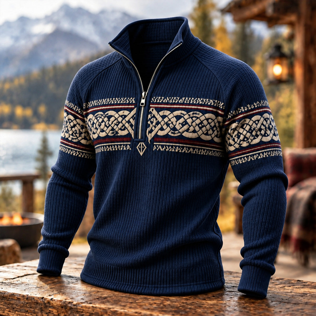 Men's Celtic Knot Nordic Quarter Zip Waffle Sweatshirt