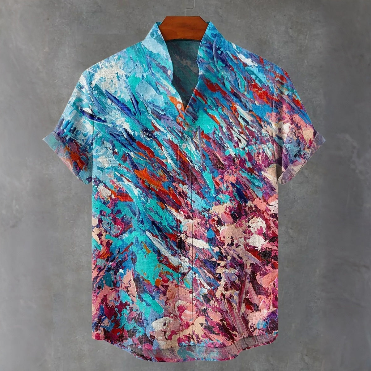 Pink Coral Painting Fish Underwater Art Abstract Print Casual Shirt