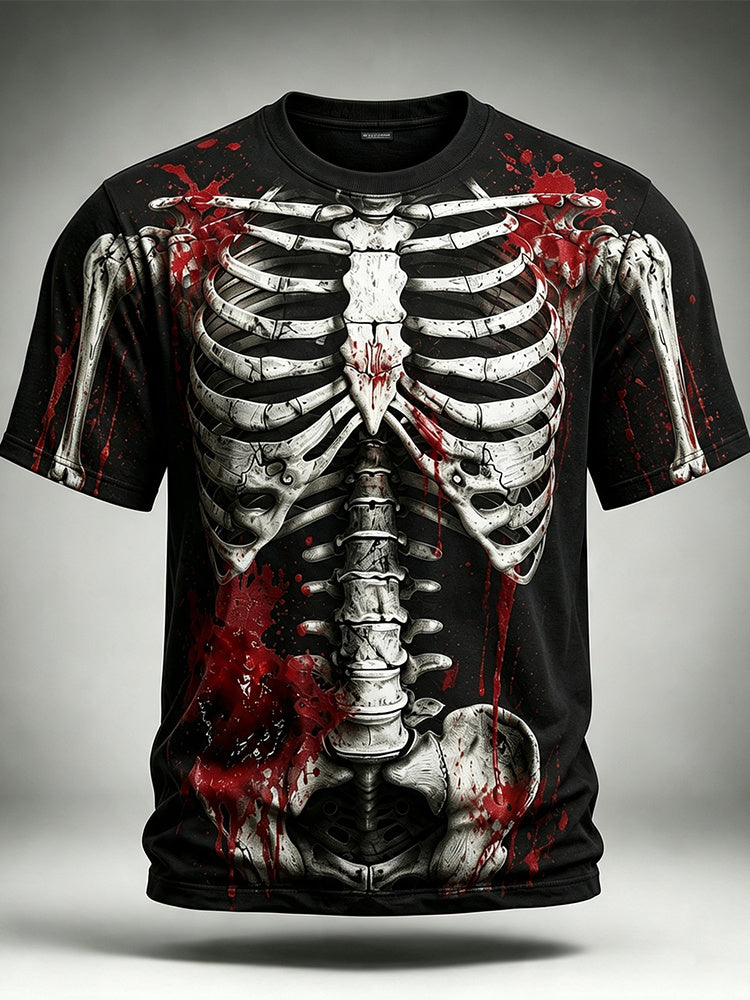 Men's Bloody Skull 3d Print Graphics Short Sleeve Crewneck T-shirt