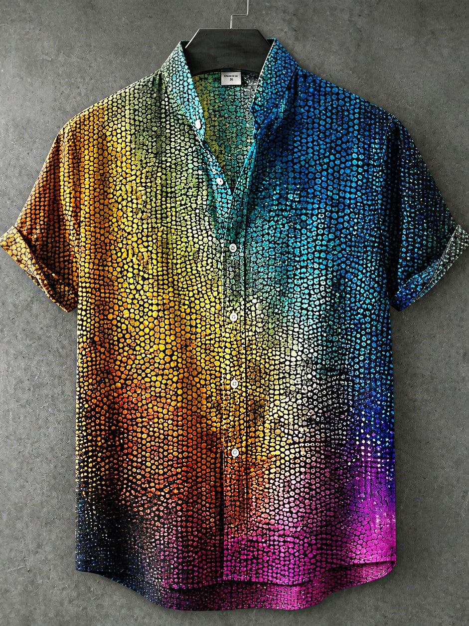 Men's Retro Hippie Style Printed Cotton Linen Short-sleeve Shirt