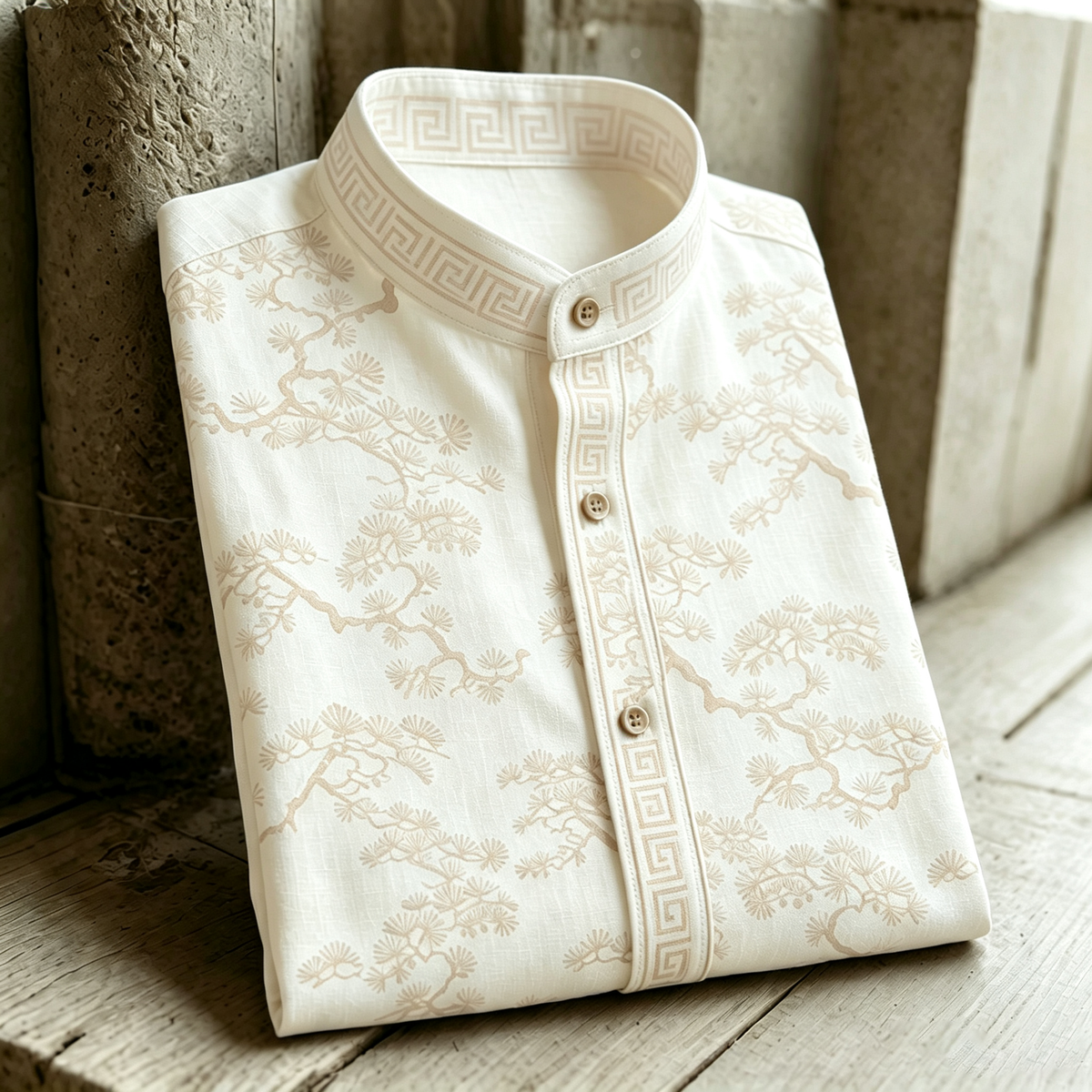 Vintage Pine Tree Japanese Art Cozy Linen Shirt