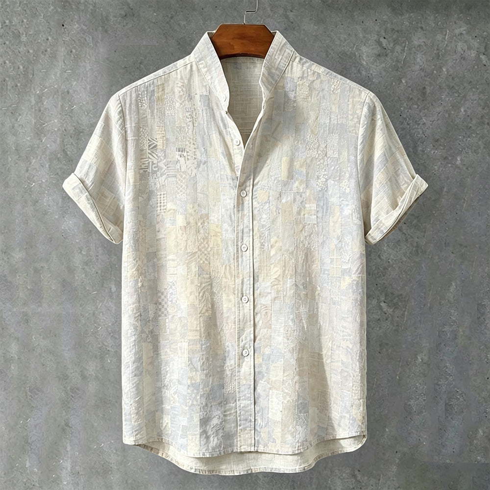 Men's Japanese Style Colorful Geometric Art Vintage Casual Short Sleeve Shirt