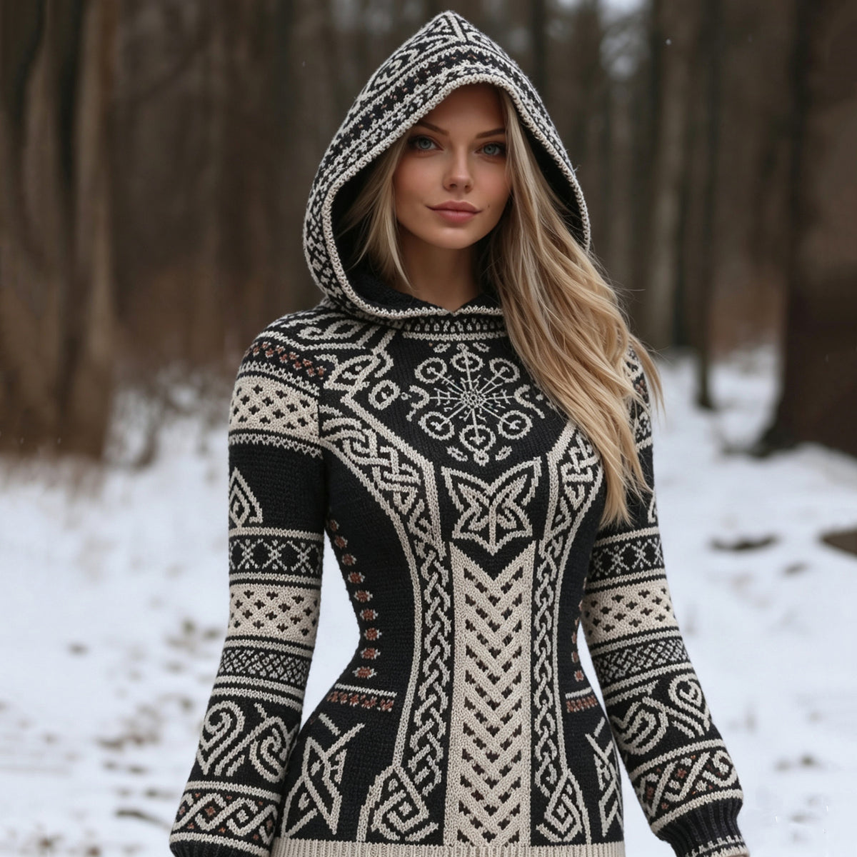 Women's Vintage Viking Celtic Knot Vegvisir Rune Knit Sweater
