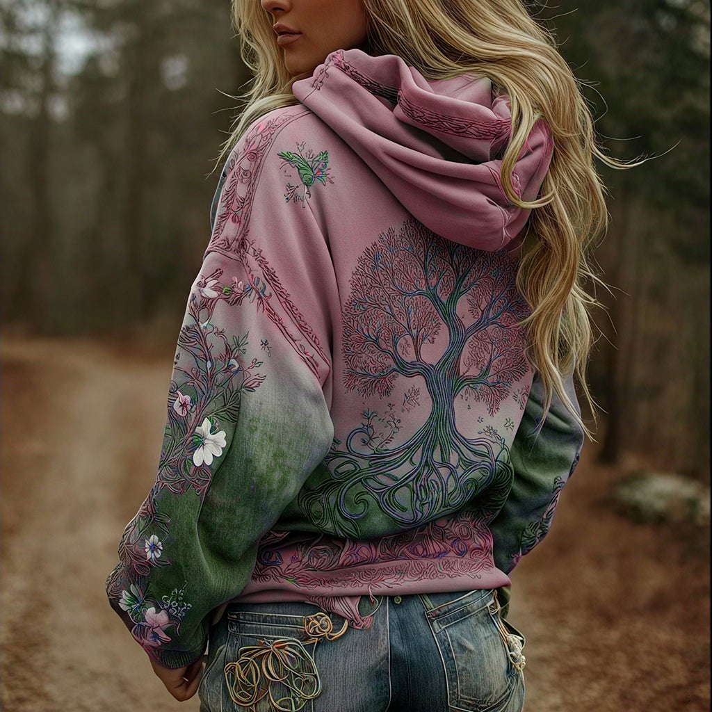 Women's Vintage Viking Tree Of Life Art Gradient Comfort Hoodie