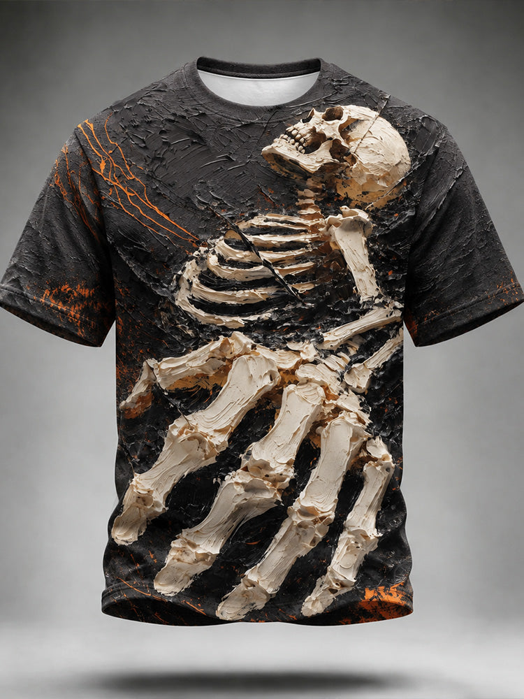 Men's Halloween Skeleton Art Textured 3d Printed Casual T-shirt