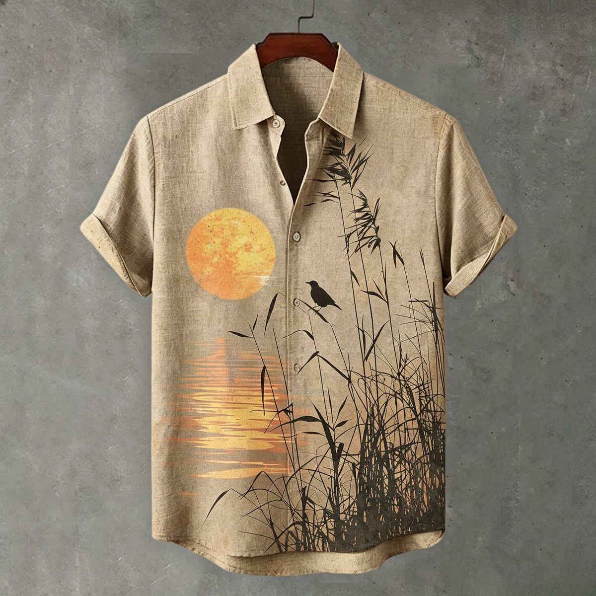 Men's Japanese-style Printed Casual Linen Blend Shirt