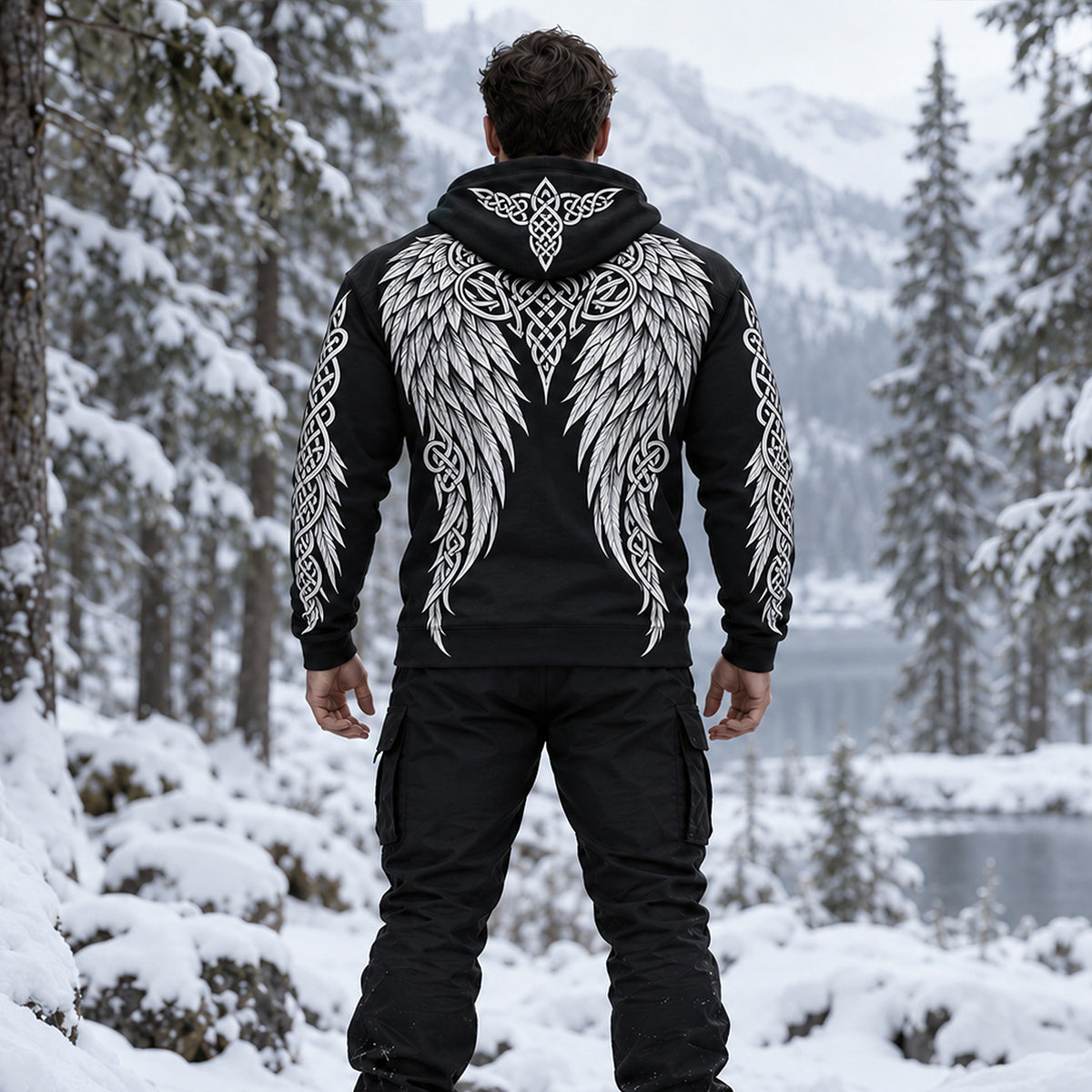 Men's Retro Viking Wings And Celtic Knot Art Print Casual Hoodie