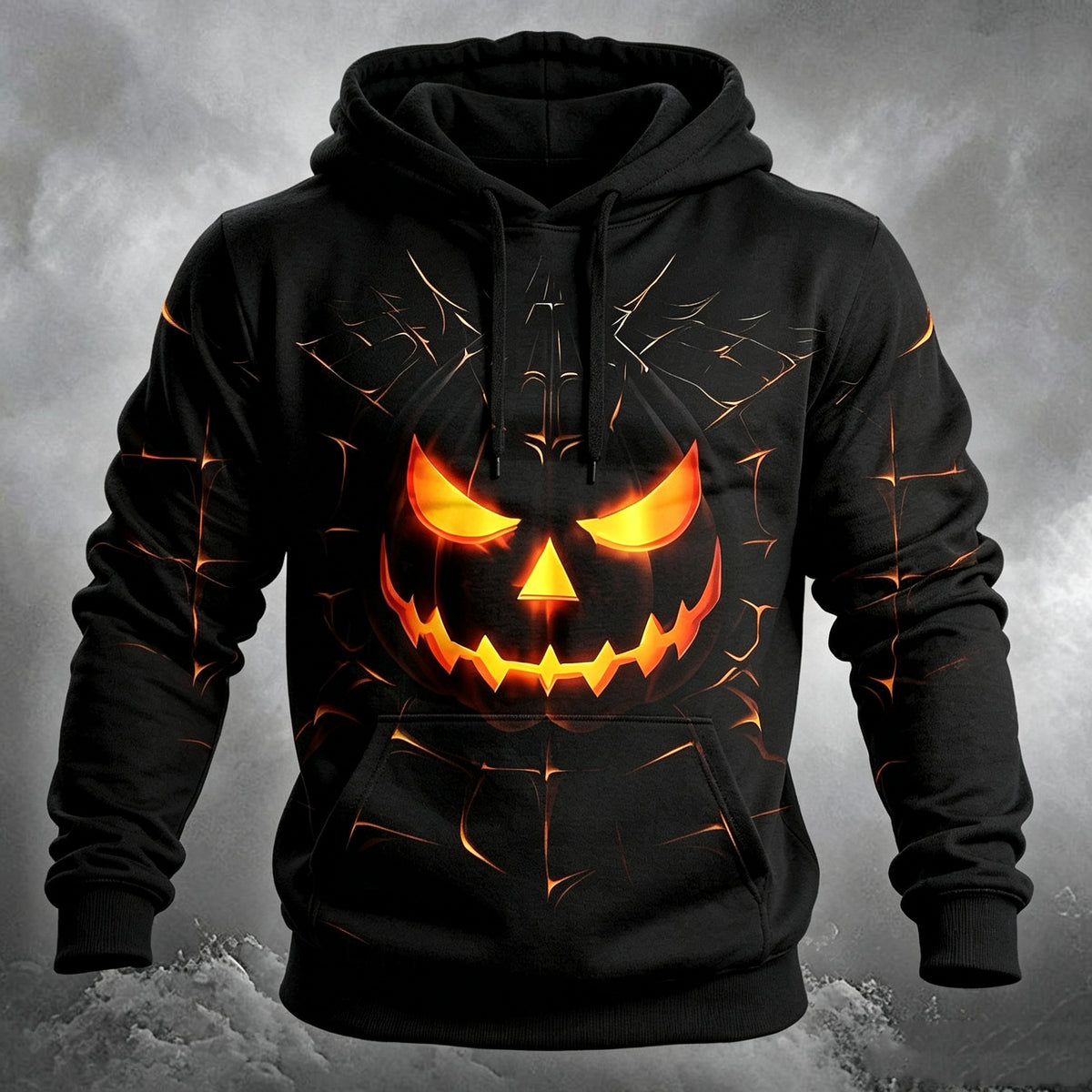 Men's Retro Halloween Pumpkin Stripe Pattern Casual Hoodie