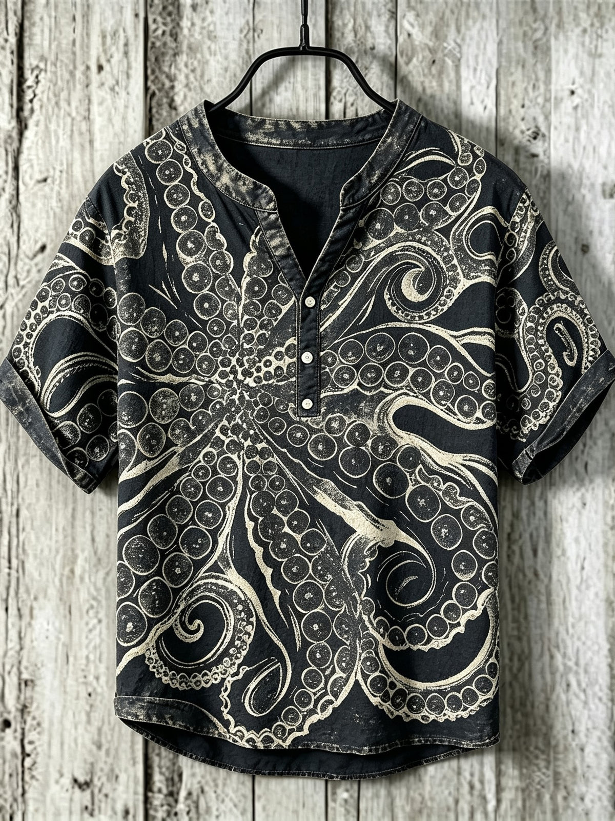 Herren-Top mit Retro-Oktopus-Print im japanischen Stil