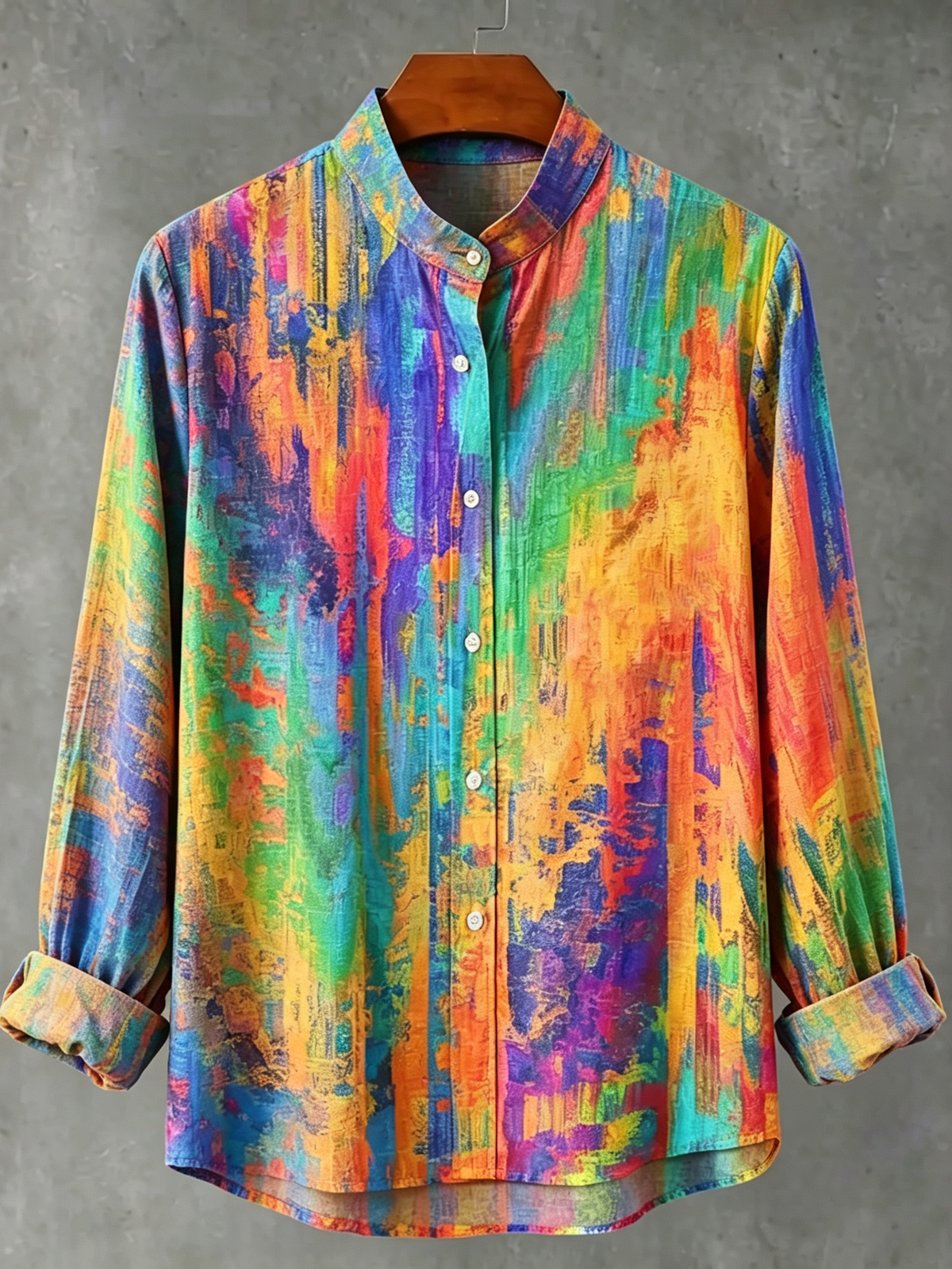 Men's Vintage Rainbow Mottled Art Casual Linen Long Sleeve Shirt
