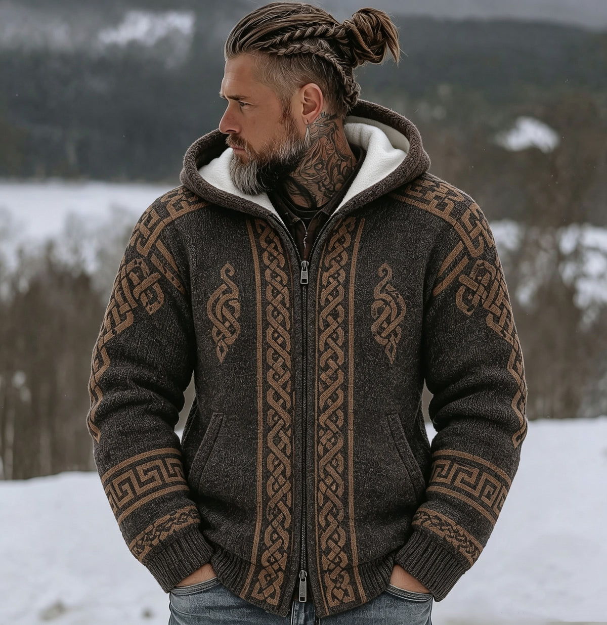 Men's Viking Kyle Style Extra Thick Hooded Zip-up Sweater