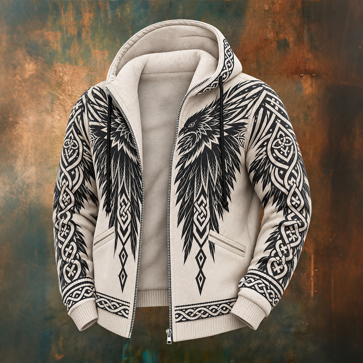 Men's Vintage Celtic Wings Pattern Casual Zip-up Sweatshirt