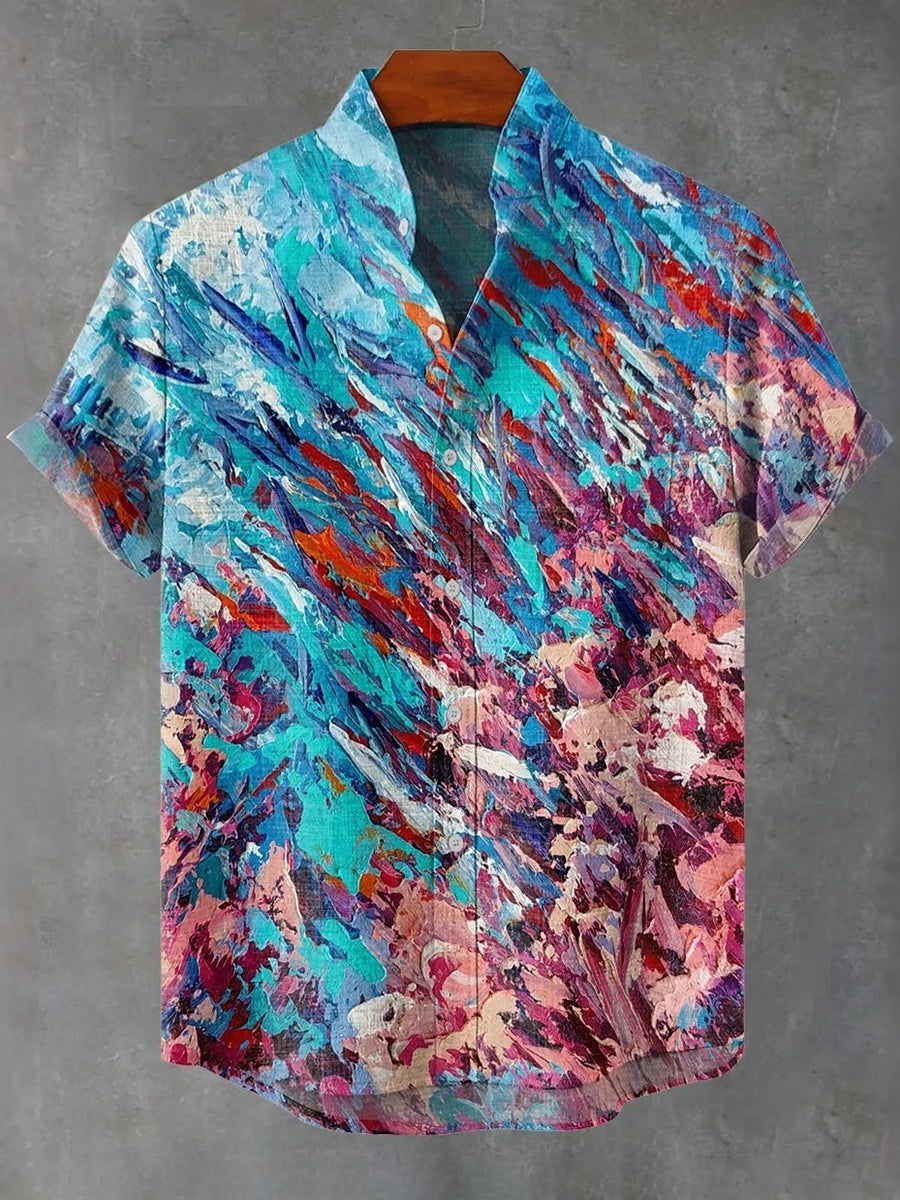 Pink Coral Painting Fish Underwater Art Abstract Print Casual Shirt