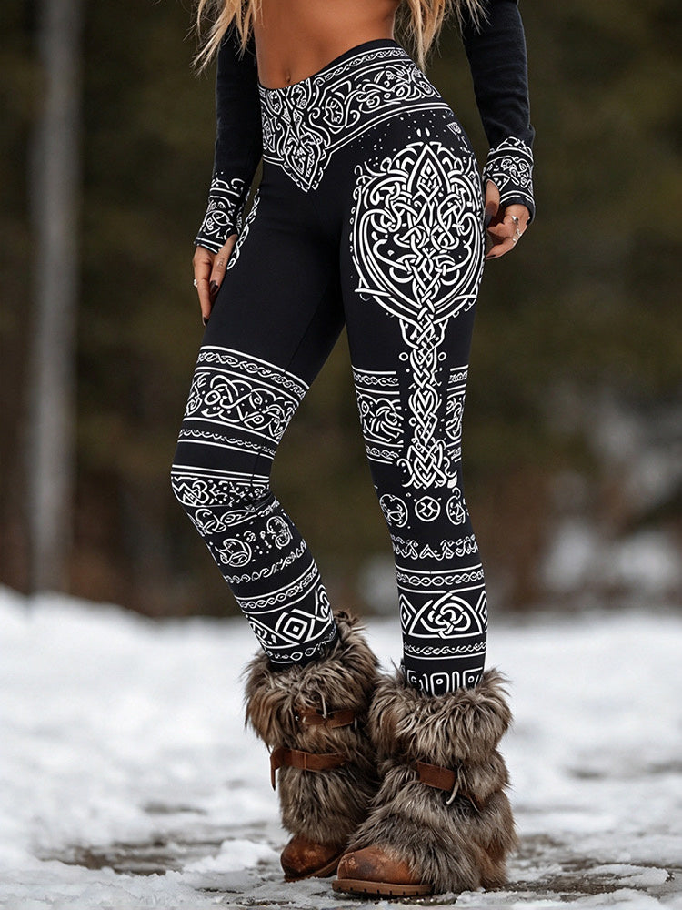 Women's Retro Viking Celtic Knot Art Print Casual Leggings