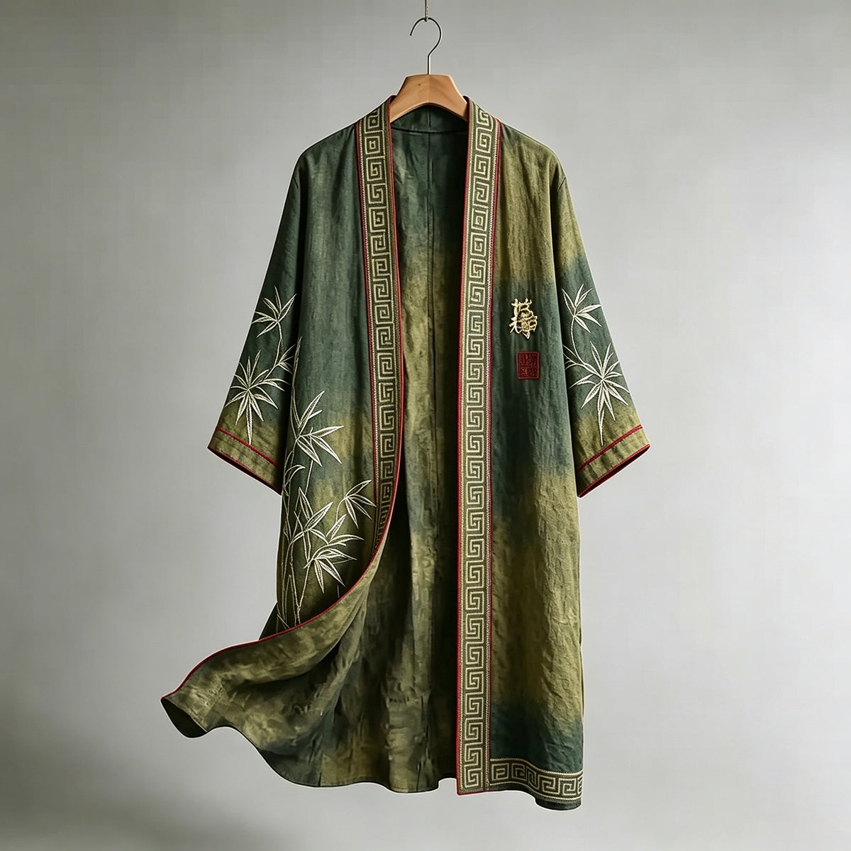 Men's Japanese Bamboo Embroidery Art Linen Long Kimono