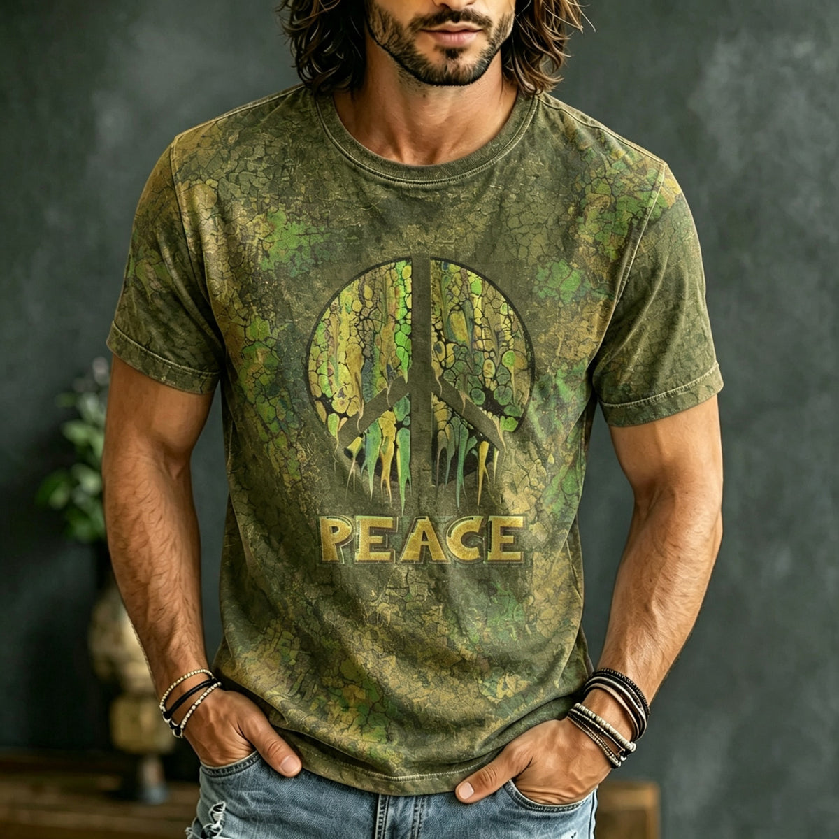 Men's Retro Hippie Style Printed Cotton Linen T-shirt
