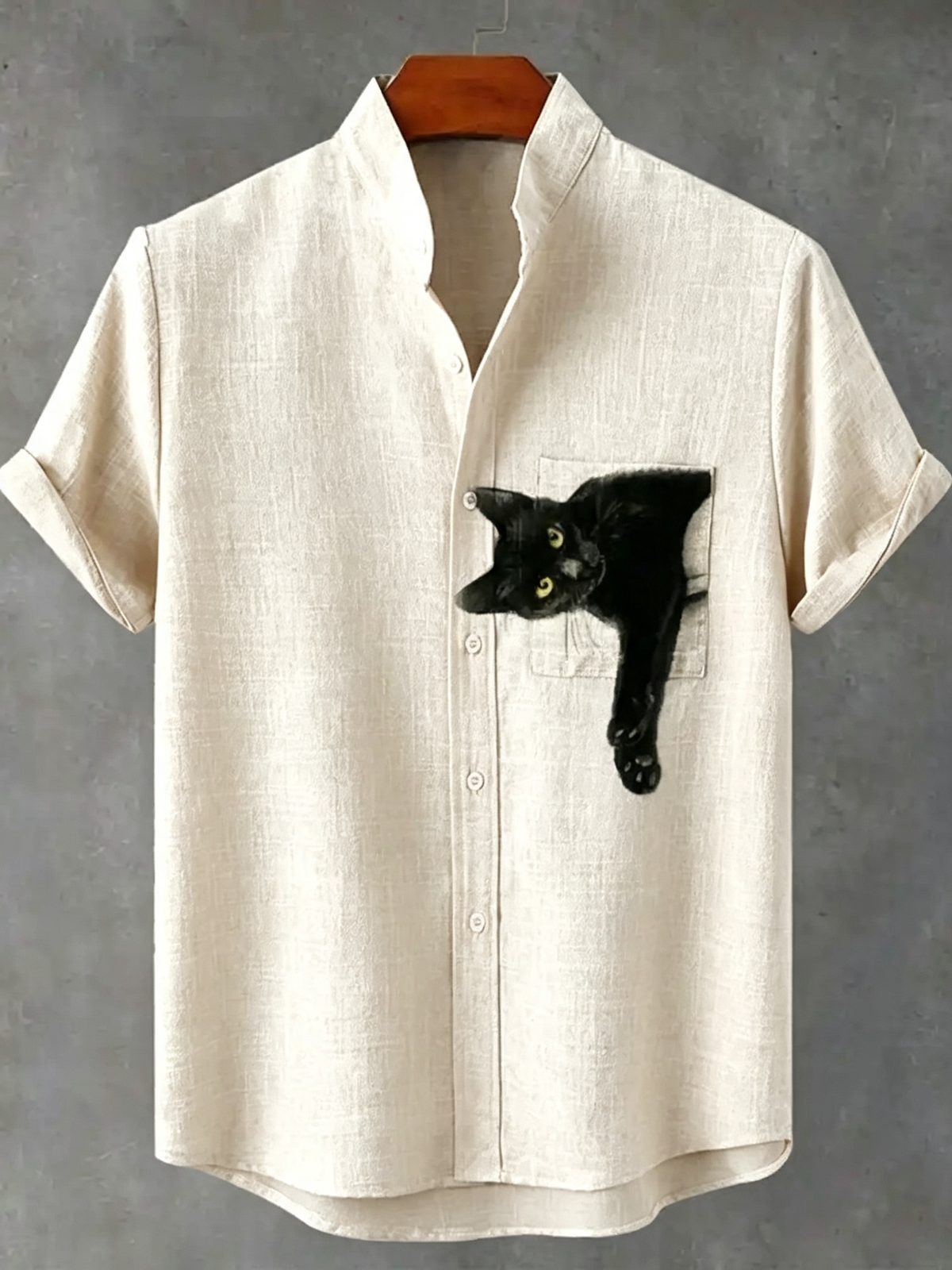 Pocket Black Cat Art Print Casual Cotton Shirt