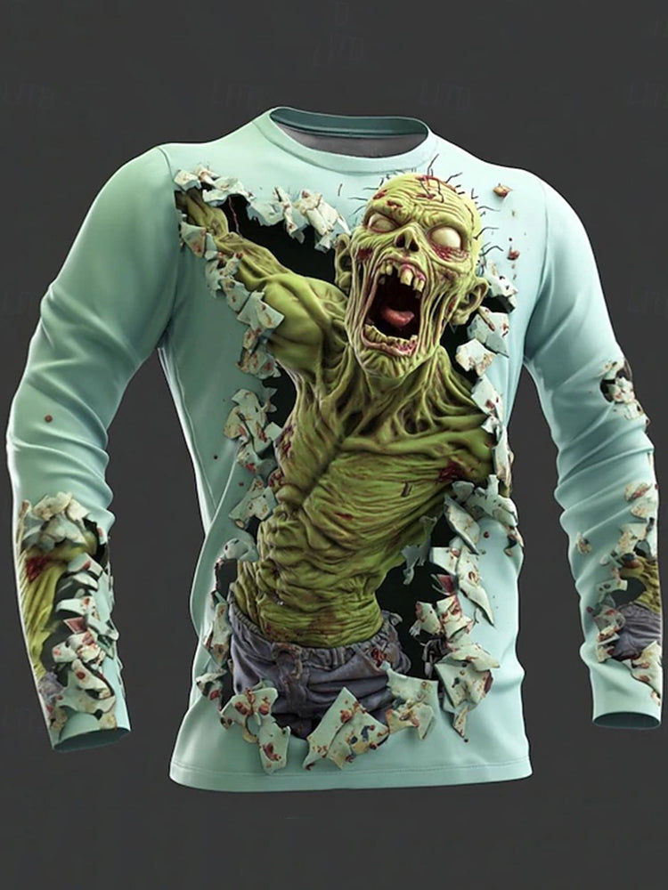 Men's Halloween Optical Illusion Zombies 3d Long Sleeves T-shirt