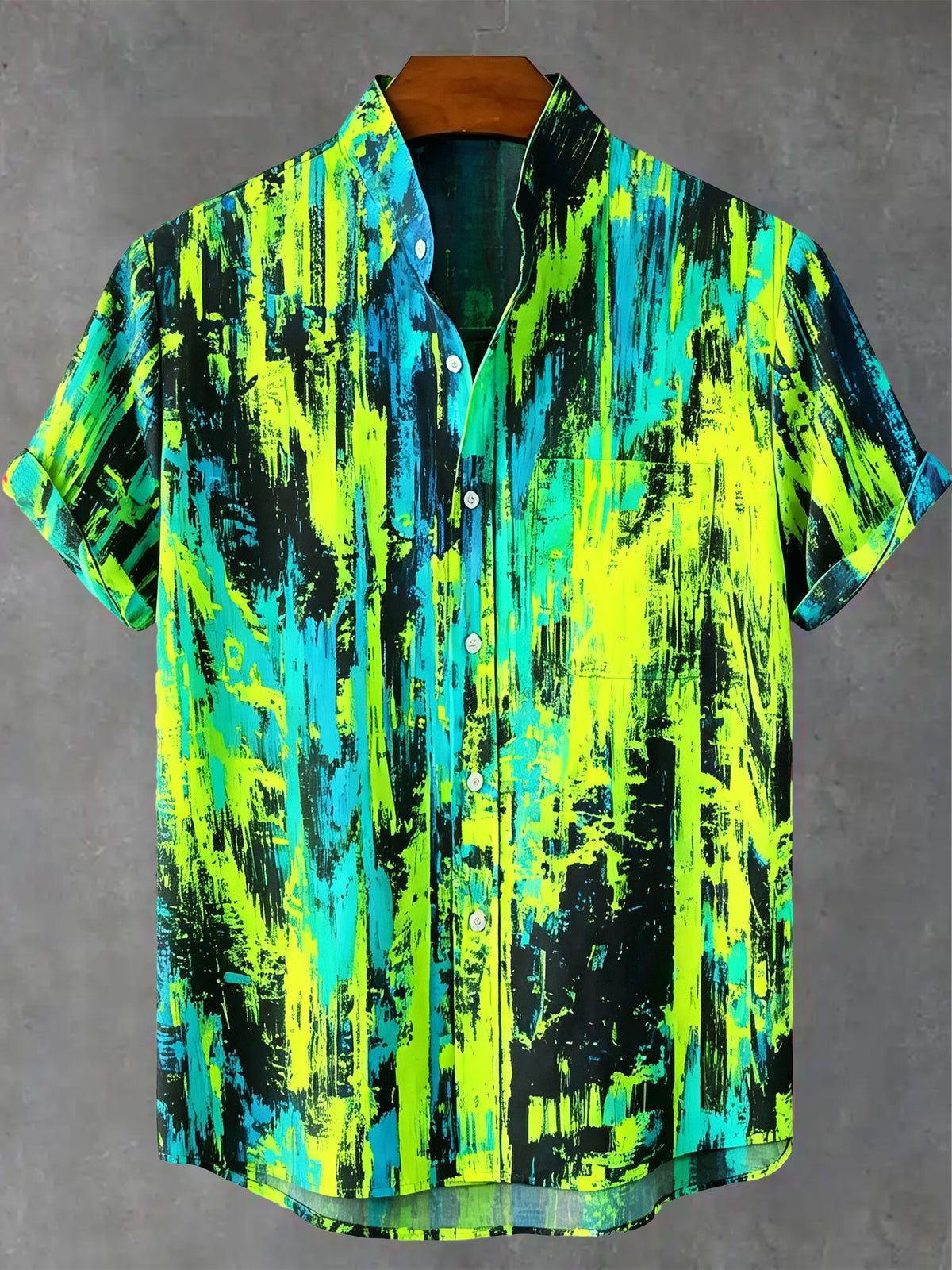 Vintage Rainbow Mottled Art Cat Print Casual Cotton Shirt