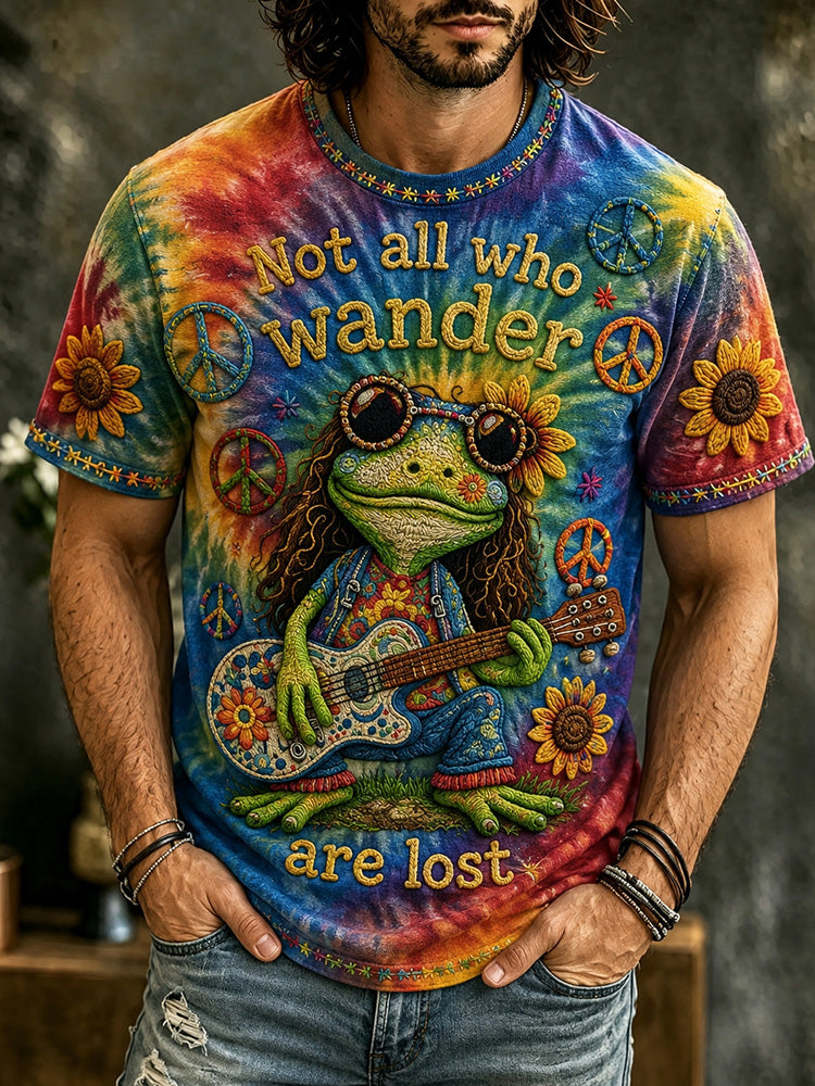 Men's Vintage Hippie Frog Pattern Art Printed T-shirt