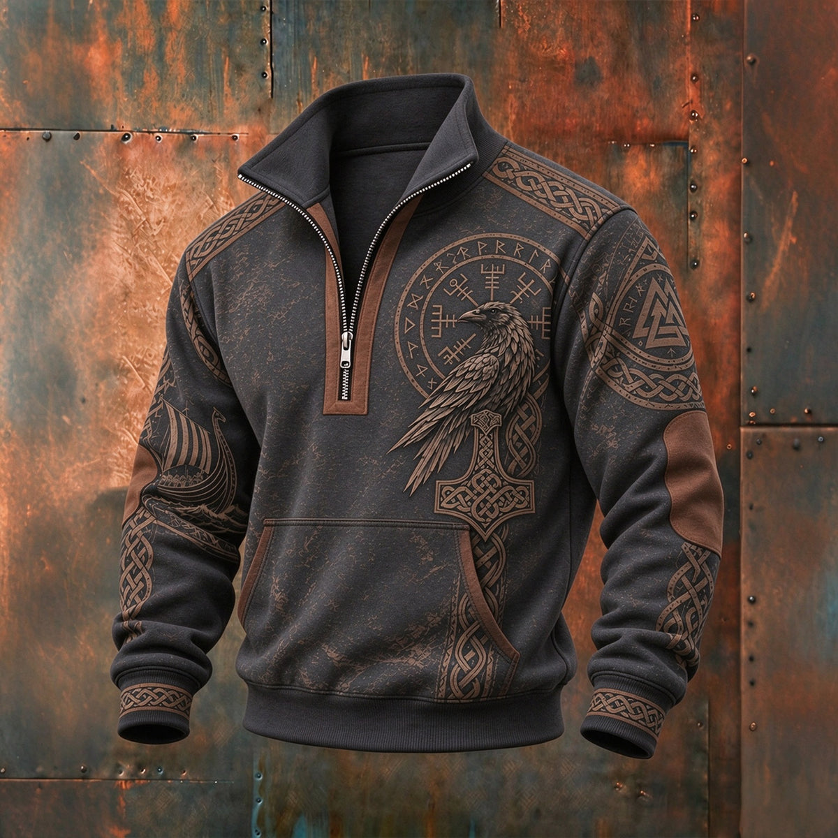 Men's Retro Viking Raven Celtic Print Sweatshirt