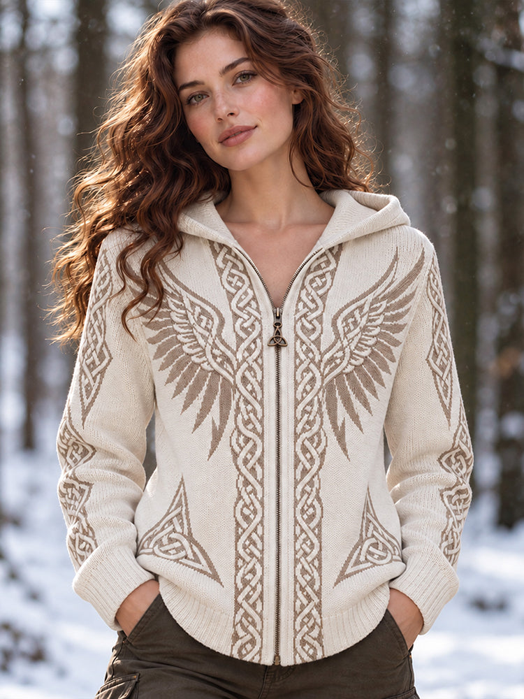 Women's Vintage Viking Celtic Wings Knitted Hoodie