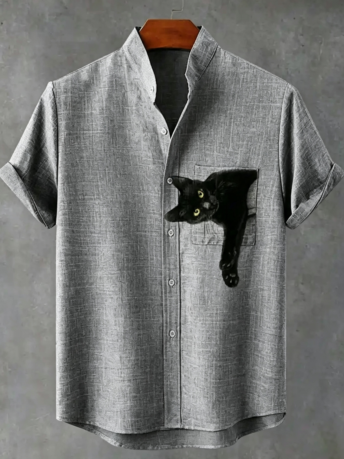Pocket Black Cat Art Print Casual Cotton Shirt