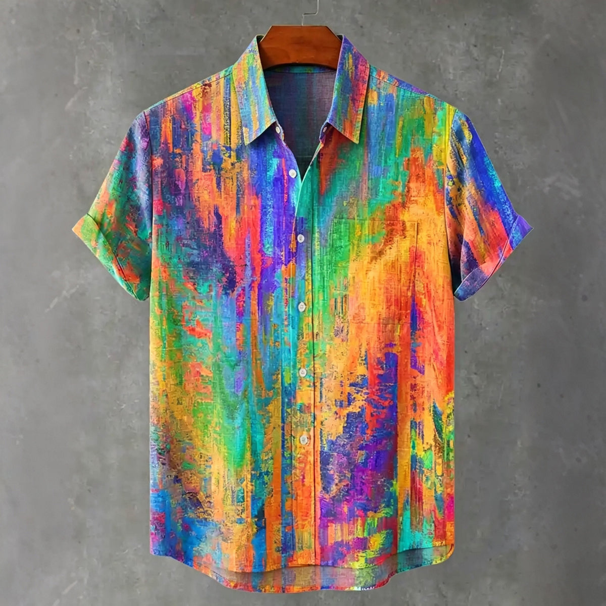 Men's Vintage Rainbow Mottled Art Casual Linen Shirt
