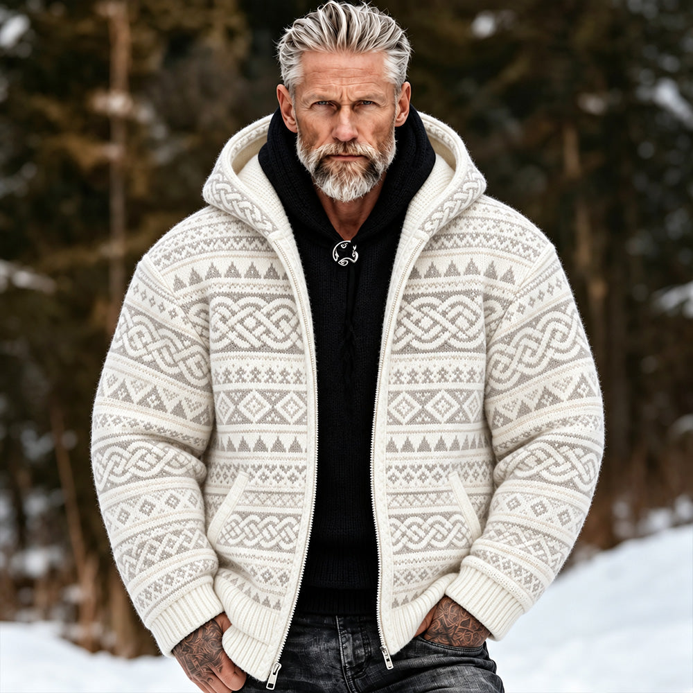 Men's Vintage Celtic Knot And Geometric Art Warm Zip-up Hoodie Sweater
