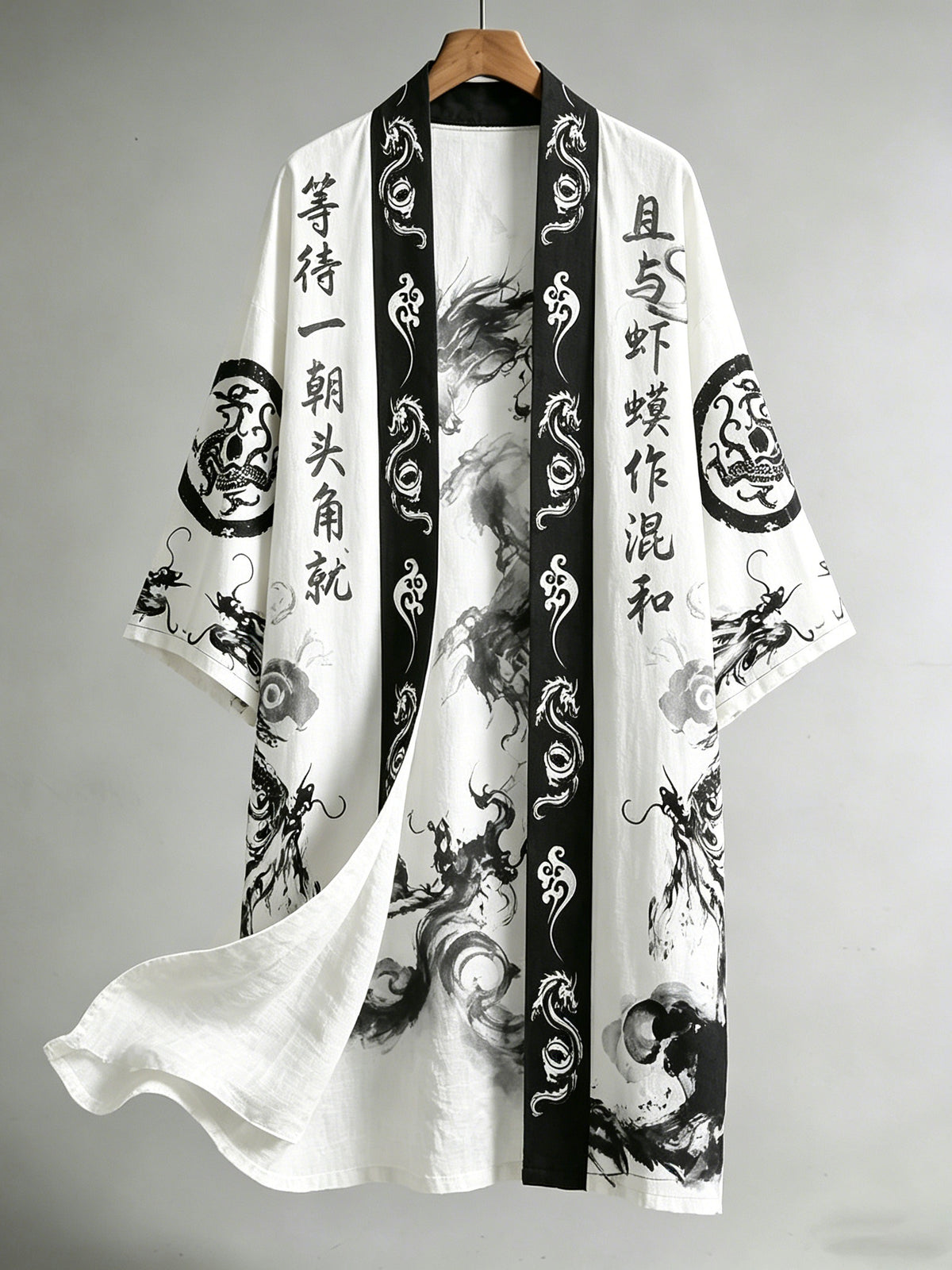 Men's Retro Color Block Dragon Japanese Linen Blend Long Kimono