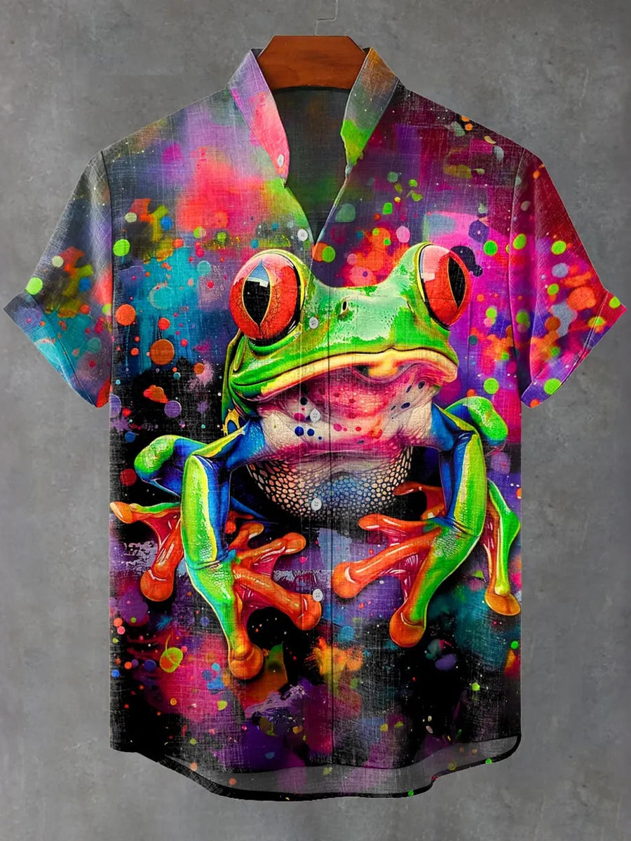 Men's Vintage Colorful Cute Frog Decorative Pattern Casual Shirt