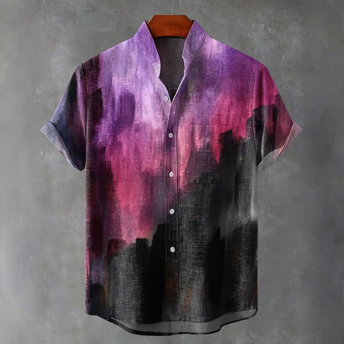 Men's Gradient Aged Texture Vintage Print Linen Blend Short-sleeve Shirt