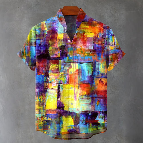 Men's Colorful Mottled Vintage Traces Art Vintage Print Casual Shirt