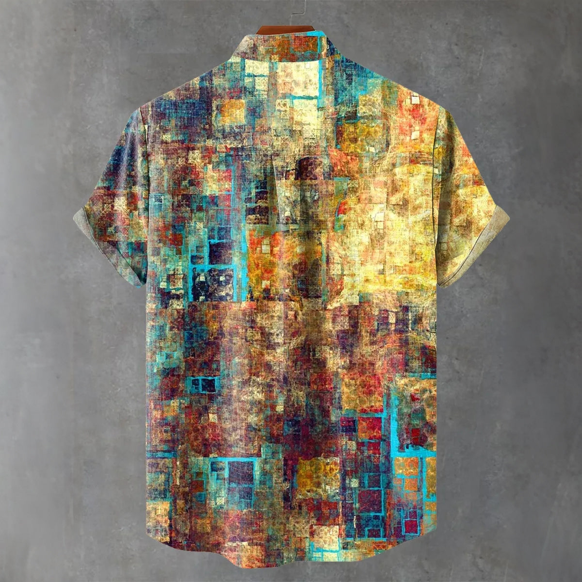 Men's Retro Distressed Mottled Art Linen Blend Short-sleeve Shirt